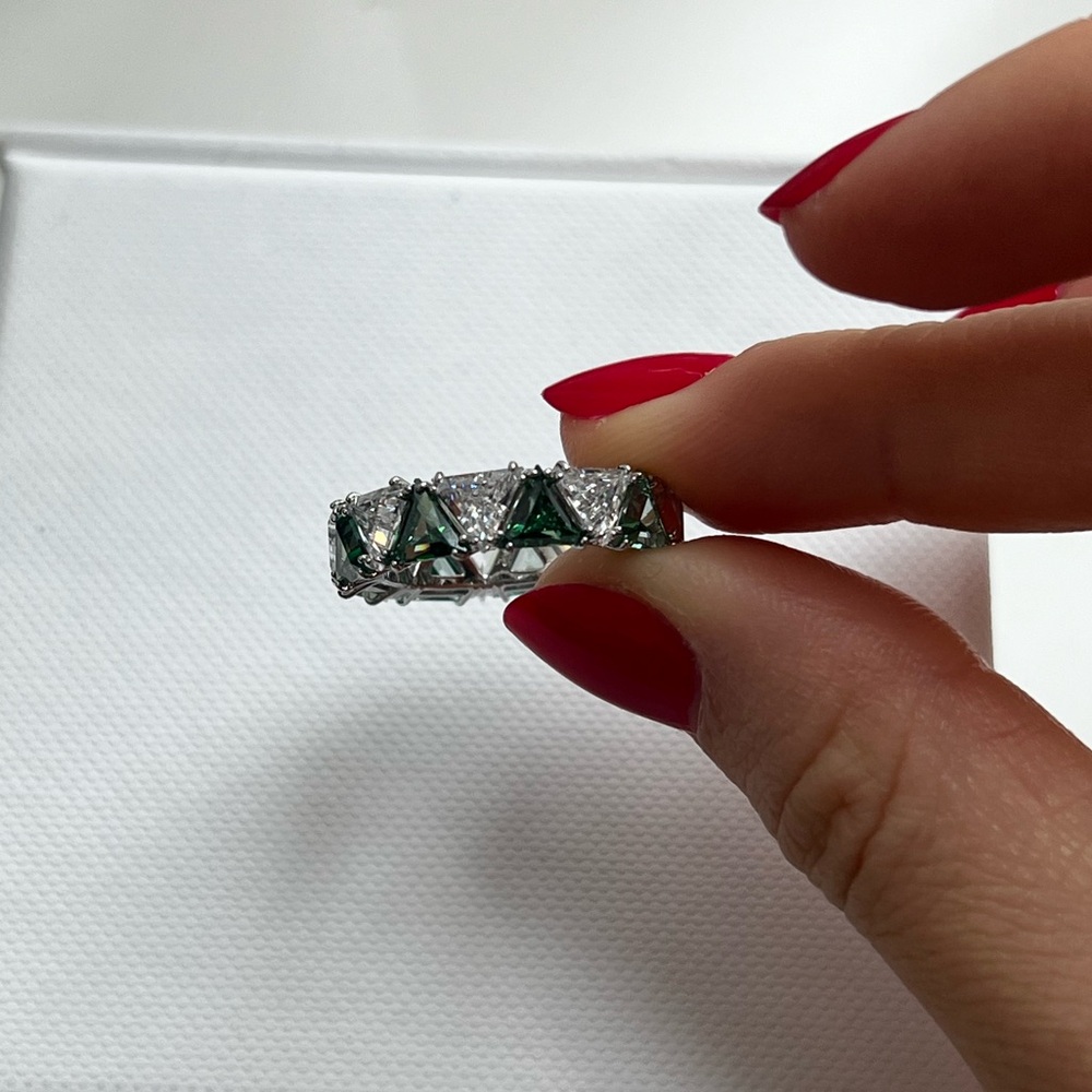 Swarovski Silver-Tone Crystal Trillion Statement Ring